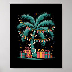 Affiche Noël tropical Hawaïen Père Noël Palmier Avec L