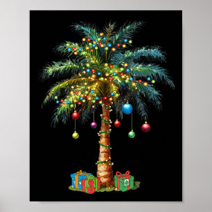 Affiche Noël tropical Hawaïen Père Noël Xmas Lumières Palm