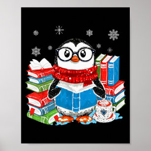 Affiche Noël Un Livre de Lecture Pingouin Flocon de Neige