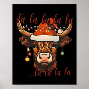 Affiche Noël Vache Highland Falalala Xmas Heifer Cowgir