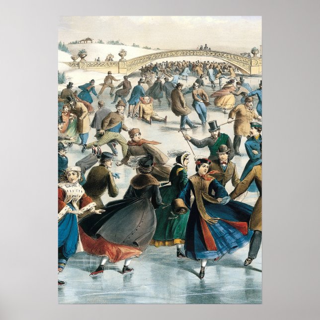 Affiche Noël victorien Central Park Currier & Ives (Devant)