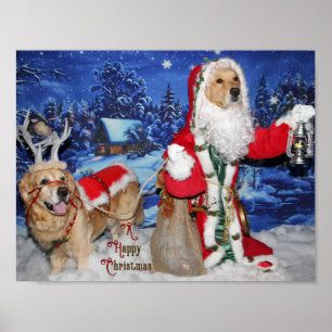 Affiche Noël victorien de Père Noël de golden retriever