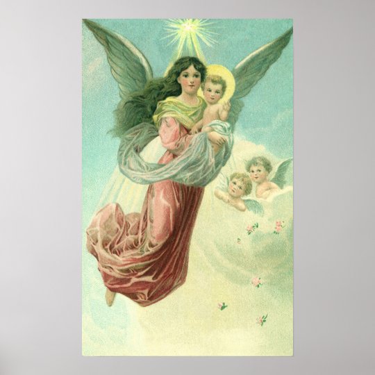 Affiche Noel Vintage Ange Victorien Avec Bebe Jesus Zazzle Fr