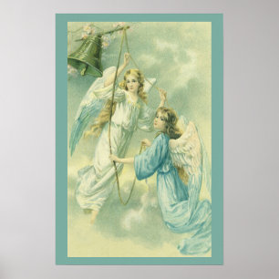 Affiche Noël vintage, anges victoriens avec une cloche
