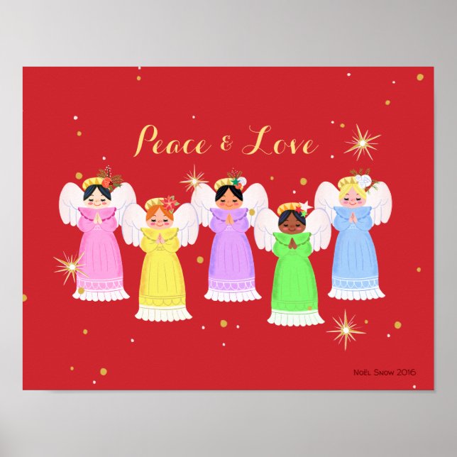 Affiche Noël Vintage Angles Art Imprimer (Devant)
