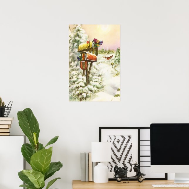 Affiche Noël Vintage, boîtes aux lettres dans le paysage h (Bureau à domicile)