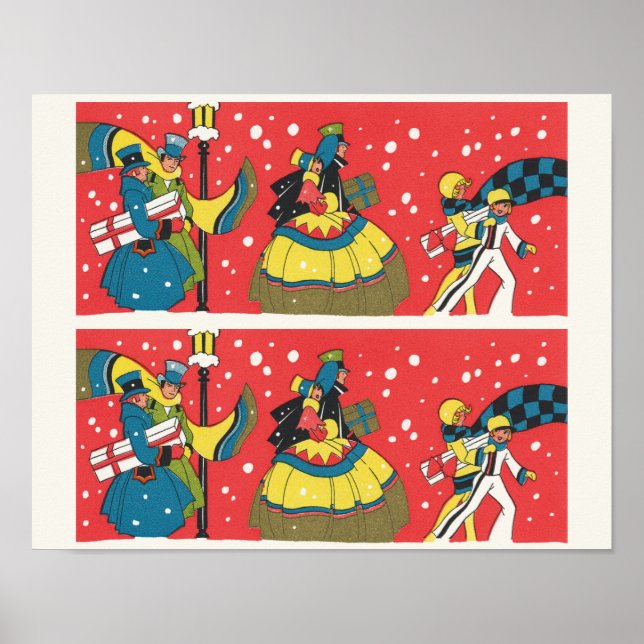 Affiche Noël vintage, famille victorienne (Devant)