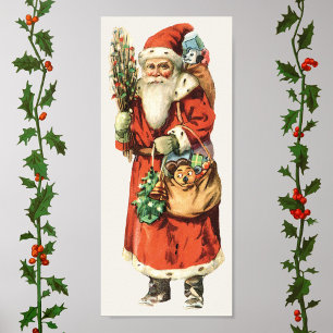 Affiche Noël vintage, image découpée du Père Noël
