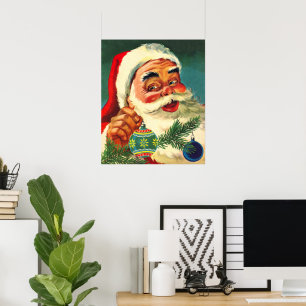 Affiche Noël vintage, joyeux Père Noël rétro des années 50