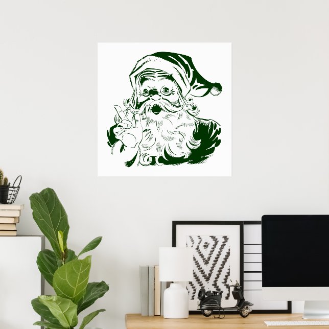 Affiche Noël vintage, joyeux Père Noël rétro, vert (Bureau à domicile)