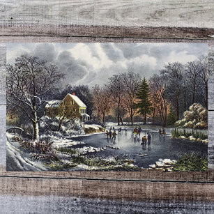 Affiche Noël Vintage, Patins d'hiver précoce sur l'étang