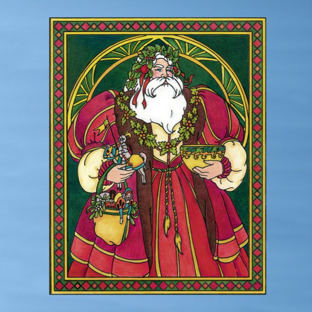 Affiche Noël Vintage, Père Noël avec Feuilles Holly (Créateur téléchargé)