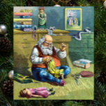 Affiche Noël Vintage, Père Noël Fabriquant Des Poupées De<br><div class="desc">Illustration vintage Joyeux Noël design avec une page du livre Le Père Noël et ses OEuvres. Publié par McLoughlin Brothers en 1889. L'histoire raconte le travail de Père Noël pour fabriquer des jouets pour tous les bons petits garçons et filles du monde entier. Cette image de l'époque victorienne montre le...</div>
