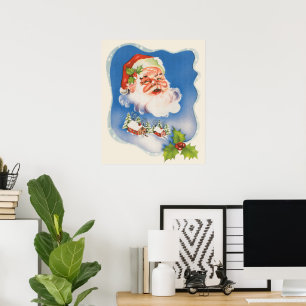 Affiche Noël vintage, Père Noël joyeux rétro