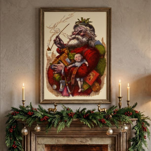 Affiche Noël vintage, Père Noël victorien avec des jouets
