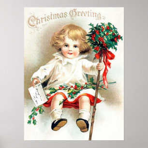 Affiche Noël vintage retro Fille de Noël