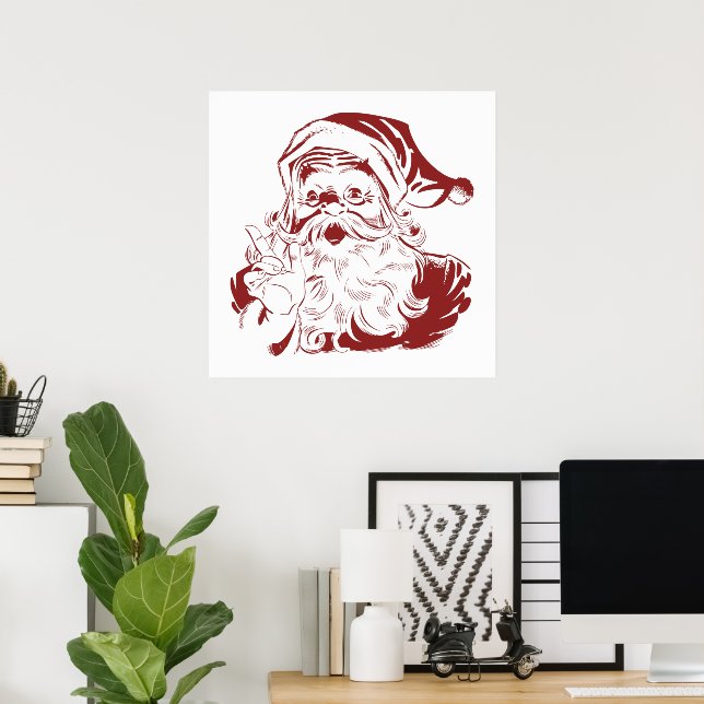 Affiche Noël Vintage, Retro Jolly Santa Claus, Rouge (Bureau à domicile)