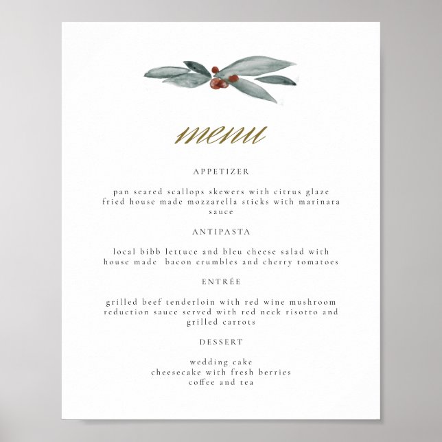 Affiche NOEL Winter Berry Christmas Holiday Menu Mariage (Devant)