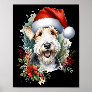 Affiche Noël Wire Fox Terrier Chien Aquarelle