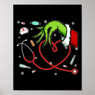 Affiche Noël Xmas Cœur Infirmière Infirmier Réa Scurb Méde