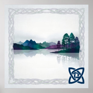 Affiche Nœud celtique Lac Montagneux Brumeux Art Écossais