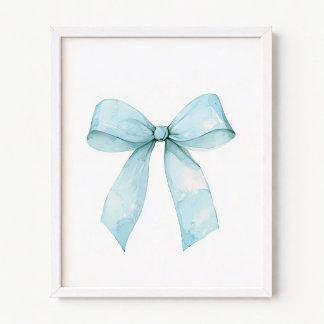 Affiche Nœud Coquette Aquarelle Bleu Pastel