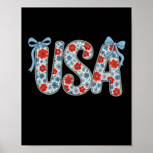 Affiche Noeud Coquette Floral Usa Patriotique 4 Juillet Fe