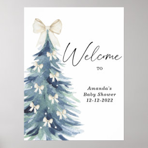 Affiche Noeud d'arbre de Noël à l'aquarelle Baby shower