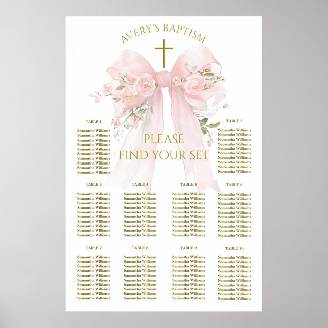 Affiche Nœud Floral Élégant Fille Fleur Baptême (Devant)
