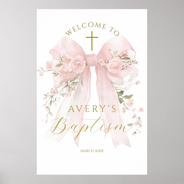 Affiche Nœud Floral Élégant Fille Fleur Baptême (Devant)