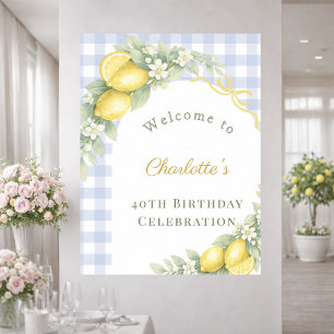 Affiche Nœud gingham bleu citrons jardin anniversaire bien