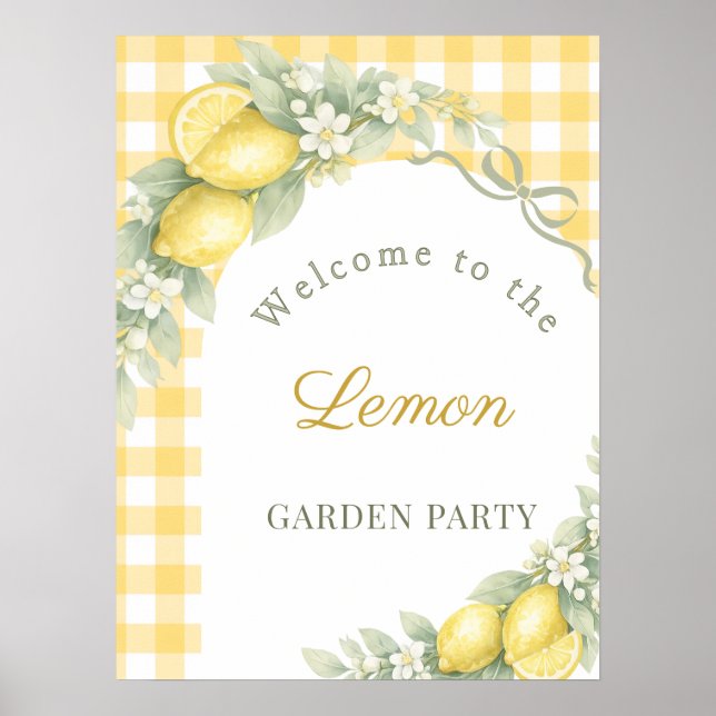 Affiche Nœud gingham de citrons pour une garden-party de b (Devant)