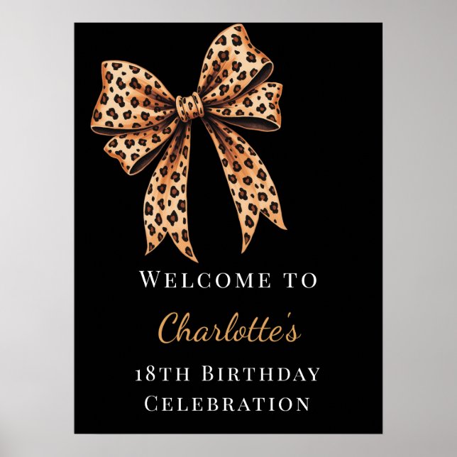 Affiche Nœud léopard anniversaire noir de bienvenue (Devant)