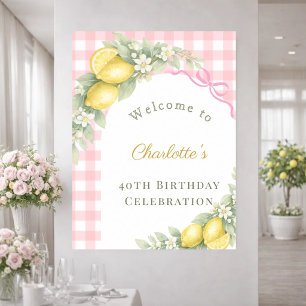 Affiche Nœud rose à carreaux de citrons jardin anniversair