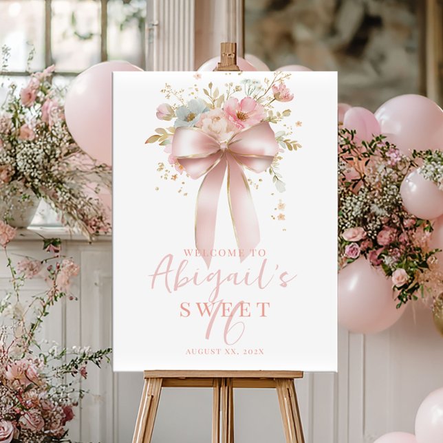 Affiche Nœud rose et fleurs doux 16e anniversaire (Créateur téléchargé)