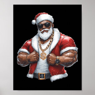 Affiche Noir Africain Père Noël Xmas Joyeux Noël