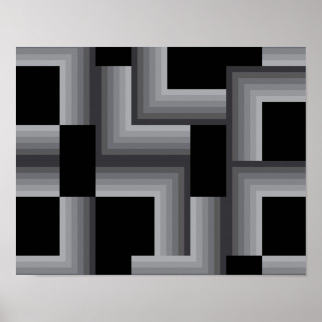 Affiche Noir, argent, cool, unique, tendance formes carrés (Devant)