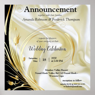 Affiche Noir avec or sur texture soie