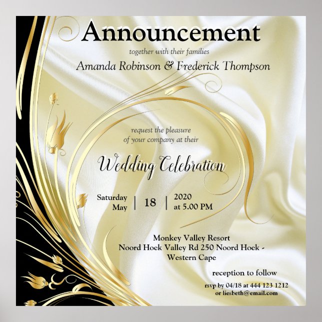 Affiche Noir avec or sur texture soie (Devant)