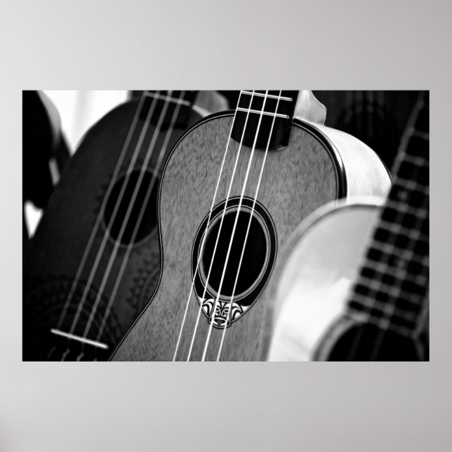 Affiche Noir Blanc Acoustique classique Guitare espagnole (Devant)