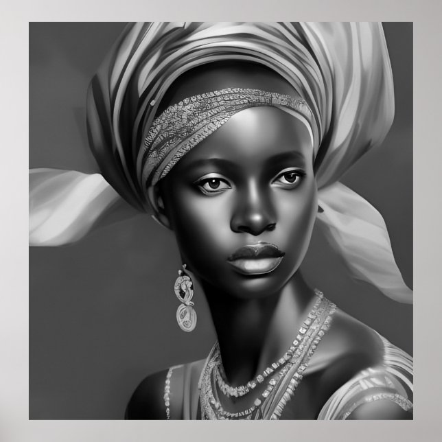 Affiche Noir Blanc Africaine fille monochrome (Devant)