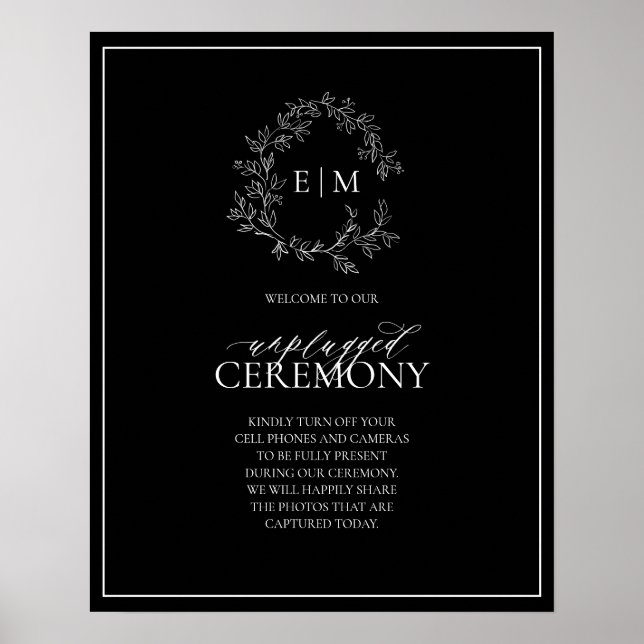 Affiche Noir blanc Cimier Monogramme Mariage débranché (Devant)