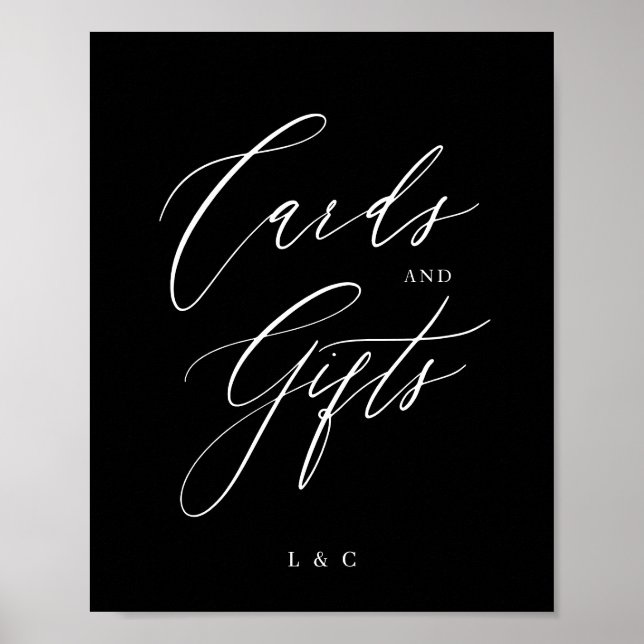 Affiche Noir Blanc Formal Calligraphie Cartes de Mariage C (Devant)
