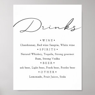 Affiche Noir blanc. Menu de mariage calligraphié élégant b
