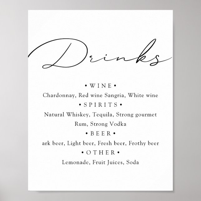 Affiche Noir blanc. Menu de mariage calligraphié élégant b (Devant)