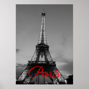 Affiche Noir Blanc Paris Nuit Tour Eiffel européenne