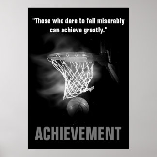 Affiche Noir Blanc Réussite Basketball Motivationnel