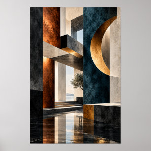 Affiche Noir Bleu Or Géométrie Architecturale Abstraite Wa