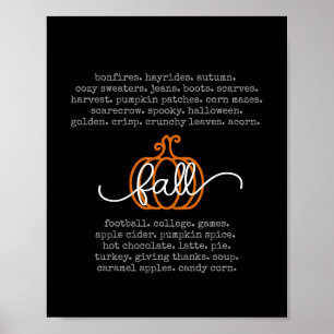 Affiche Noir Bonjour Automne Définition Mots Citrouille Au