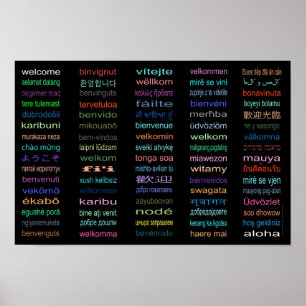 Affiche Noir d'affiche de langues de l'accueil 80